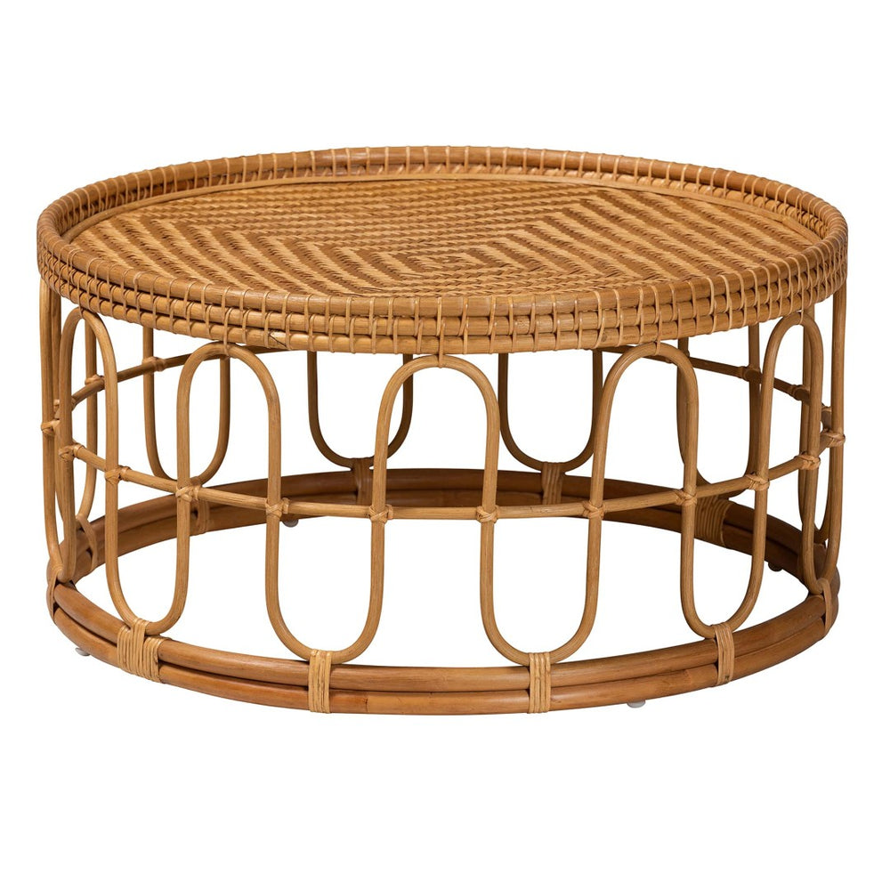 Baxton Studio bali Bali Phoenix Round Honey Rattan Coffee Table - Handcrafted Bohemian Centerpiece for Modern Living Spaces Phoenix-Light Honey Rattan-CT
