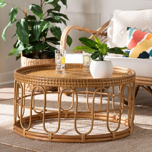 Baxton Studio bali Bali Phoenix Round Honey Rattan Coffee Table - Handcrafted Bohemian Centerpiece for Modern Living Spaces Phoenix-Light Honey Rattan-CT