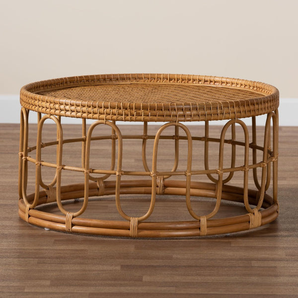Baxton Studio bali Bali Phoenix Round Honey Rattan Coffee Table - Handcrafted Bohemian Centerpiece for Modern Living Spaces Phoenix-Light Honey Rattan-CT