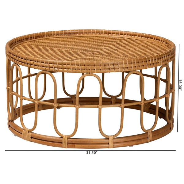 Baxton Studio bali Bali Phoenix Round Honey Rattan Coffee Table - Handcrafted Bohemian Centerpiece for Modern Living Spaces Phoenix-Light Honey Rattan-CT