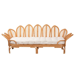 Baxton Studio bali Bali Loften Bohemian Rattan Daybed - Handcrafted Comfort with Openwork Design for Elegant Spaces Leaves-Natural Rattan-Daybed with Cushion