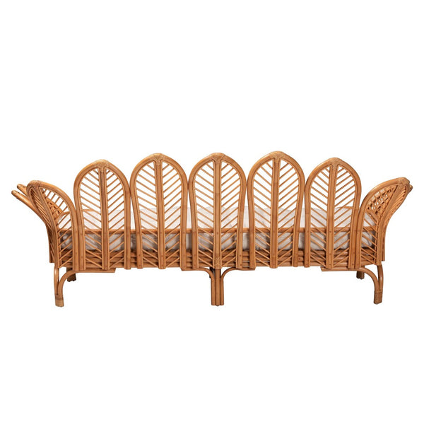 Baxton Studio bali Bali Loften Bohemian Rattan Daybed - Handcrafted Comfort with Openwork Design for Elegant Spaces Leaves-Natural Rattan-Daybed with Cushion