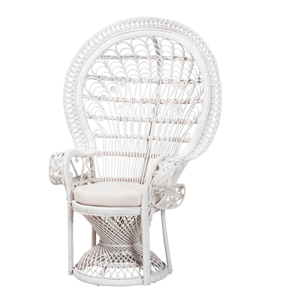 Baxton Studio bali Kallima Modern Bohemian Peacock Chair - Handcrafted Rattan Accent Chair for Stylish Living Spaces WS042-Solid White Rattan-CC