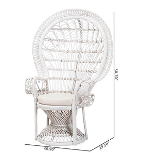 Baxton Studio bali Kallima Modern Bohemian Peacock Chair - Handcrafted Rattan Accent Chair for Stylish Living Spaces WS042-Solid White Rattan-CC