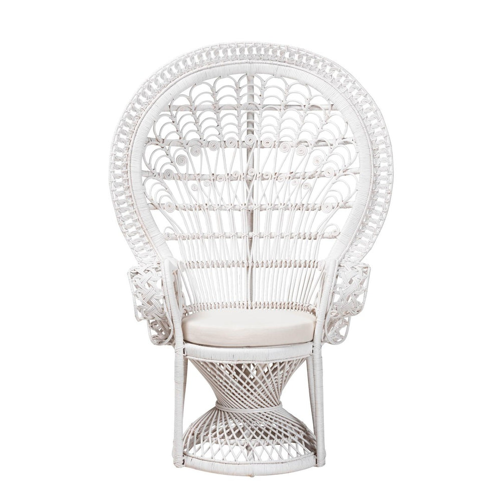 Baxton Studio bali Kallima Modern Bohemian Peacock Chair - Handcrafted Rattan Accent Chair for Stylish Living Spaces WS042-Solid White Rattan-CC
