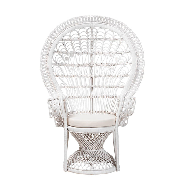 Baxton Studio bali Kallima Modern Bohemian Peacock Chair - Handcrafted Rattan Accent Chair for Stylish Living Spaces WS042-Solid White Rattan-CC