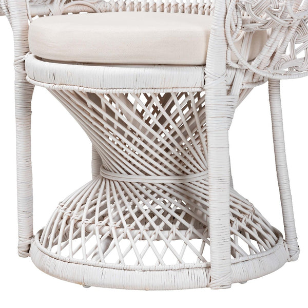 Baxton Studio bali Kallima Modern Bohemian Peacock Chair - Handcrafted Rattan Accent Chair for Stylish Living Spaces WS042-Solid White Rattan-CC