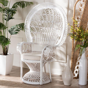 Baxton Studio bali Kallima Modern Bohemian Peacock Chair - Handcrafted Rattan Accent Chair for Stylish Living Spaces WS042-Solid White Rattan-CC