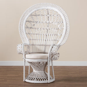 Baxton Studio bali Kallima Modern Bohemian Peacock Chair - Handcrafted Rattan Accent Chair for Stylish Living Spaces WS042-Solid White Rattan-CC