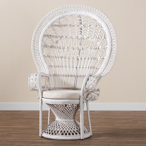 Baxton Studio bali Kallima Modern Bohemian Peacock Chair - Handcrafted Rattan Accent Chair for Stylish Living Spaces WS042-Solid White Rattan-CC
