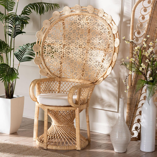 Baxton Studio bali Hecate Handcrafted Bohemian Rattan Peacock Chair – Modern Accent for Stylish Living Spaces WS043-Natural Rattan-CC
