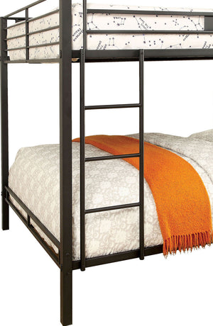 English Elm Queen Industrial Metal Bunk Bed with Pipe Frame, Built-In Slats & Ladder, Durable Retro Style 92" Black 81 L x 17 W x 6 H B2741S00376