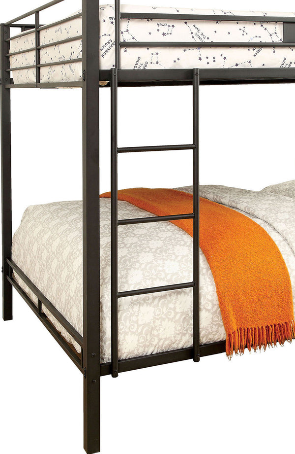English Elm Queen Industrial Metal Bunk Bed with Pipe Frame, Built-In Slats & Ladder, Durable Retro Style 92" Black 81 L x 17 W x 6 H B2741S00376