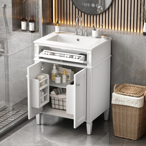 English Elm 24" Bathroom Vanity with Ceramic Basin, French-Inspired Accent Carvings, Soft-Close Doors & Storage White N710P293309K