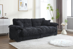 English Elm Casual 3-Seater Chenille Pleated Sofa In Black – Modern Comfort For Living Rooms & Apartments W2100S00213