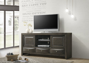 English Elm 1pc Gray Finish TV Stand with 3 Drawers and Open Shelves, 87" Wide Media Console for Living Room Decor B2741P294720