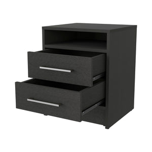 English Elm Philadelphia Nightstand with Two Drawers & Concealed Shelf, Black Metal Pulls, Sleek Ergonomic Storage B128P148956
