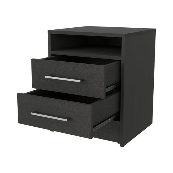 English Elm Philadelphia Nightstand with Two Drawers & Concealed Shelf, Black Metal Pulls, Sleek Ergonomic Storage B128P148956