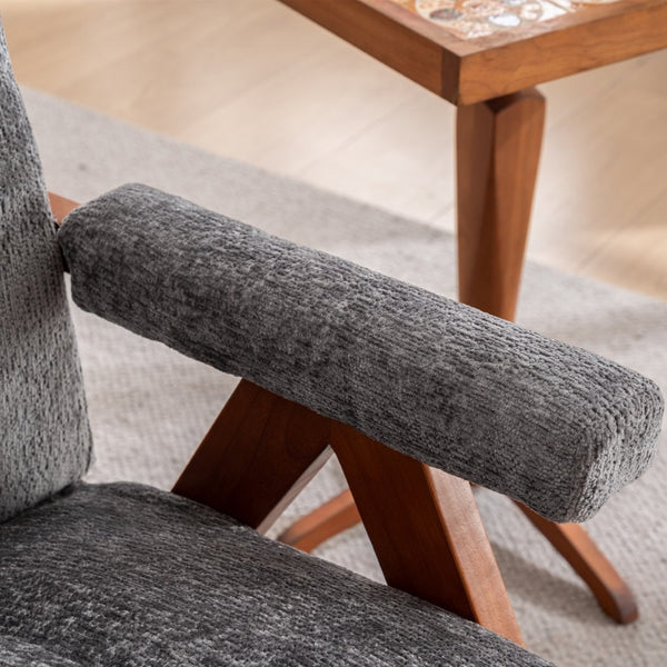 English Elm Mid-century Modern Chenille Accent Chair Cloud Silhouette Oak Frame Living Room Lounge Grey W1170P425433