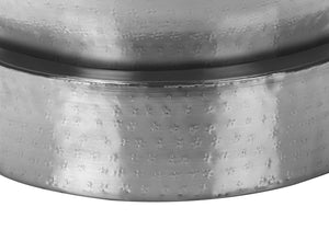 English Elm Accent Table, Chic Drum-Style Design In Hammered Chrome Finish, Modern Space-Saving Side Table B2710P219453