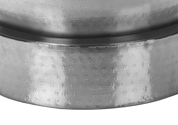 English Elm Accent Table, Chic Drum-Style Design In Hammered Chrome Finish, Modern Space-Saving Side Table B2710P219453