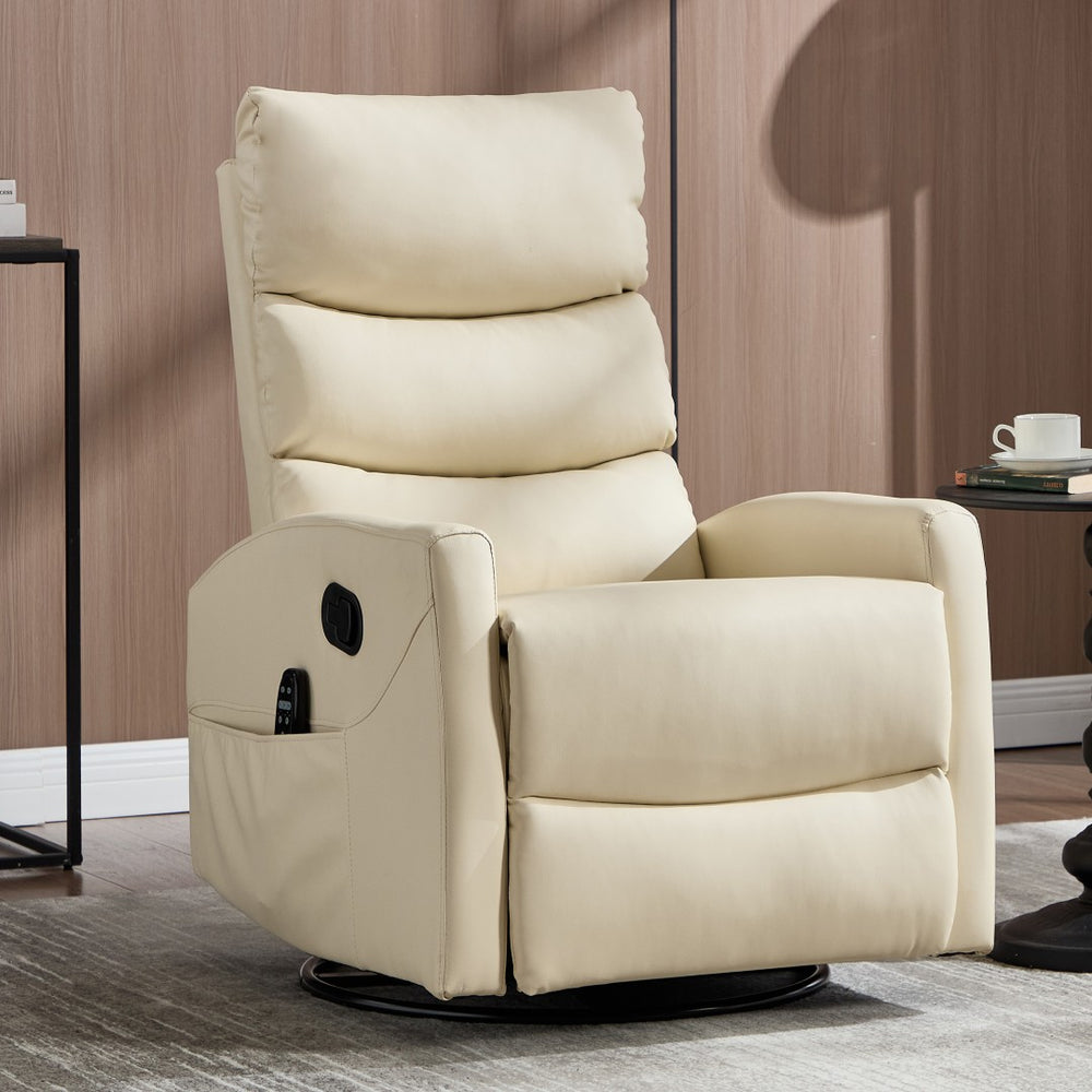 English Elm Heat Massage Rocker Swivel Recliner with 8 Vibration Nodes Fabric Living Room W3224P357578