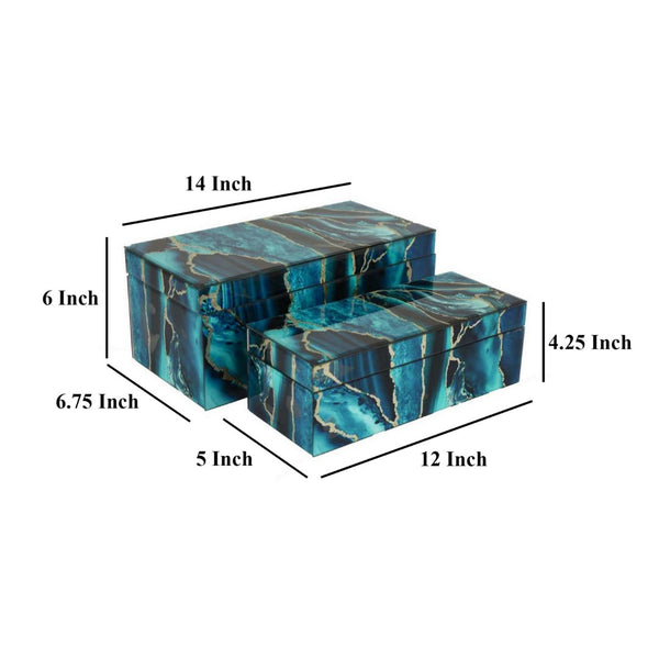 English Elm Jenny Marbled Glass Decorative Box Set Teal Abstract Swirl Vanity Desk Accent B056P416955