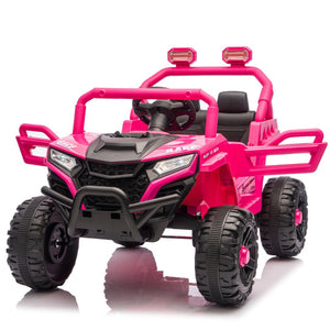 English Elm 12v Kids Electric Utv with 4-wheel Suspension Anti-collision Bar and 2-hour Battery Pink W1578P343328
