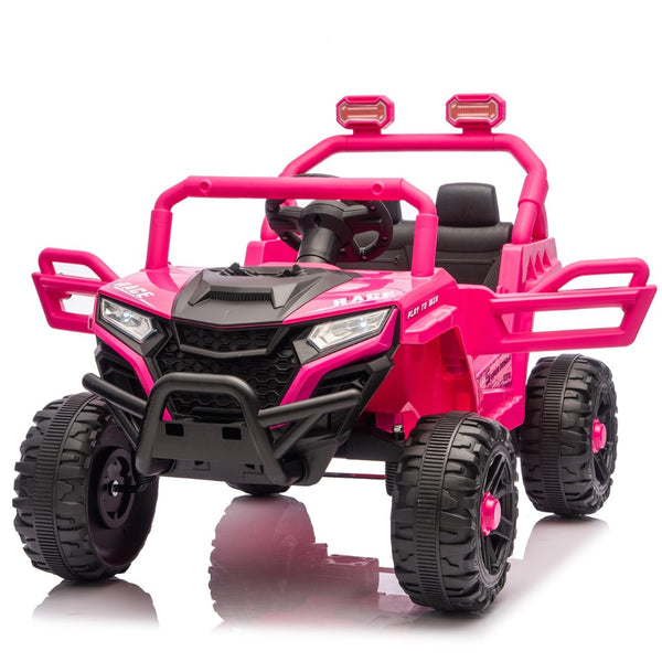English Elm 12v Kids Electric Utv with 4-wheel Suspension Anti-collision Bar and 2-hour Battery Pink W1578P343328