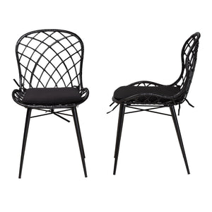 English Elm Modern Bohemian Rattan Woven Metal Dining Chairs Set of Two for Eclectic Spaces B2750P420430