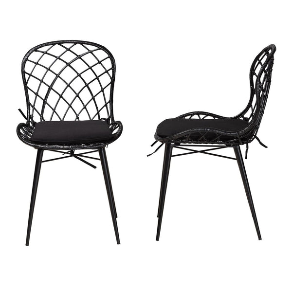 English Elm Modern Bohemian Rattan Woven Metal Dining Chairs Set of Two for Eclectic Spaces B2750P420430