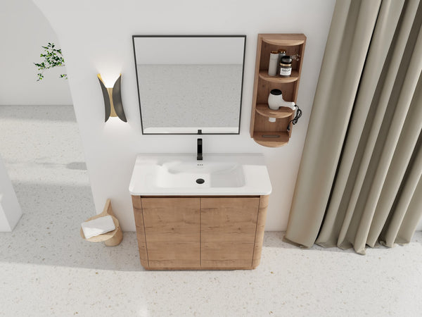 English Elm 40'' Freestanding Bathroom Vanity With Glossy Ceramic Sink, Soft-Close Doors & Ample Storage Rack W999S00405