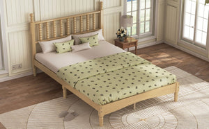 English Elm Full Size Rubberwood Platform Bed Gourd Headboard Retro Bohemian Bedroom Frame N733P338317M