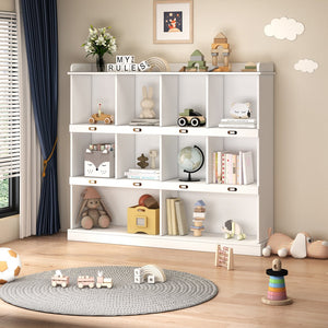 English Elm 10-shelf Bookcase with Cubby Storage and Label Holders, Melamine-Finish Wood Organizer for Home and Office White W33165697