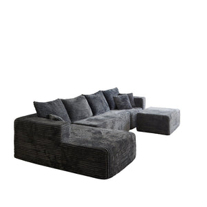 English Elm 133.86" Cloud Modular U-shaped Sectional Ribbed Corded Fabric Deep Seat Living Room Sofa Gray W668S00011