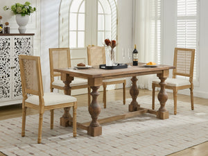 English Elm French Louis Dining Chair Set of 2 with Carved Solid Wood Frame, Rattan Back, Plush Foam Seating, 300lb Capacity Beige W1143P335056