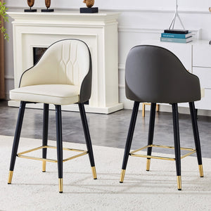 English Elm Set of 2 Pu Leather Barstools with Gold Footrest Curved Back for Kitchen Island Dark Gray,White+Black W1151P383772