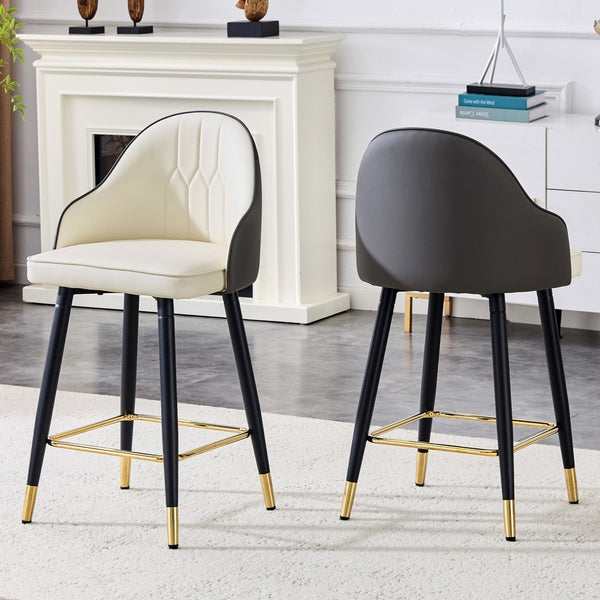 English Elm Set of 2 Pu Leather Barstools with Gold Footrest Curved Back for Kitchen Island Dark Gray,White+Black W1151P383772