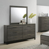 English Elm Ioana Antique Grey Wood 5-Piece King Size Bedroom Set, Dresser, Mirror, 2 Night Stands