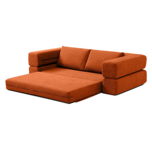 English Elm 81'' Corduroy Floor Sofa Convertible Loveseat Futon Sleeper with Foam Fill and Pillows Orange W1117P459732