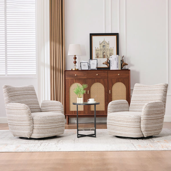 English Elm Modern Boucle 360° Swivel Leisure Chair with High‑Resilience Sponge, Supportive Curve, 550lb Capacity khaki W395P355481