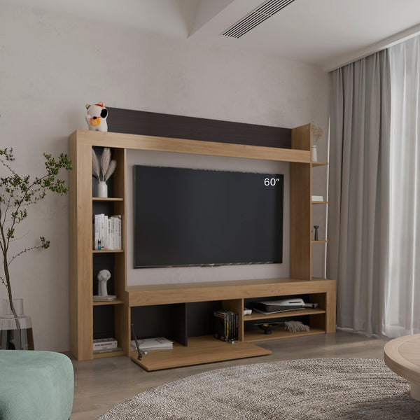 English Elm Cecil Walnut Entertainment Center TV Stand with Open Shelves, Storage Compartments, Durable Engineered Wood B200S00444