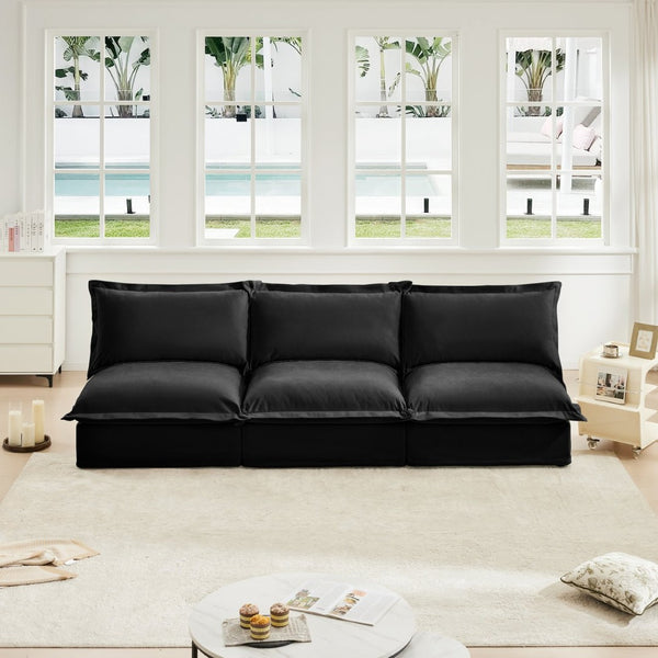 English Elm Modern Chenille Modular Sofa Deep Seat High Back Armless Sectional for Living Room Black W3041S00118