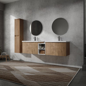 English Elm 72" Modern Wall-Mounted Bathroom Vanity Set With Soft-Close Doors, Resin Sinks & Extra Storage Space W999S00232