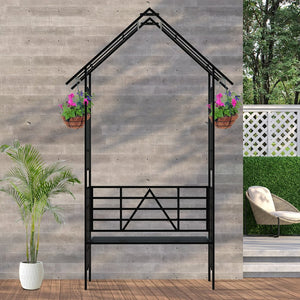 English Elm Metal Garden Arch Bench with Trellis Grid for Climbing Roses and Outdoor Spaces W1586P278441