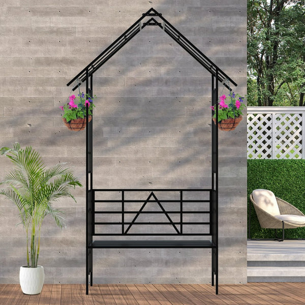 English Elm Metal Garden Arch Bench with Trellis Grid for Climbing Roses and Outdoor Spaces W1586P278441