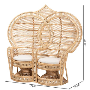 Baxton Studio bali Handcrafted Two-Seater Peacock Chair - Modern Bohemian Natural Rattan Accent with Cushions WS044-Natural Rattan-CC