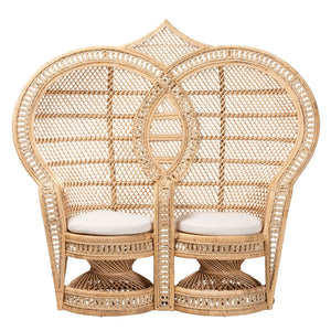 Baxton Studio bali Handcrafted Two-Seater Peacock Chair - Modern Bohemian Natural Rattan Accent with Cushions WS044-Natural Rattan-CC