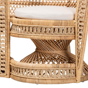 Baxton Studio bali Handcrafted Two-Seater Peacock Chair - Modern Bohemian Natural Rattan Accent with Cushions WS044-Natural Rattan-CC