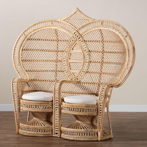 Baxton Studio bali Handcrafted Two-Seater Peacock Chair - Modern Bohemian Natural Rattan Accent with Cushions WS044-Natural Rattan-CC